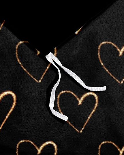 King Size Golden Hearts Duvet Cover with Pillowcases Gold Glitter Bed Set Black Bedding Comforter Cover for Gilrs Bedroom