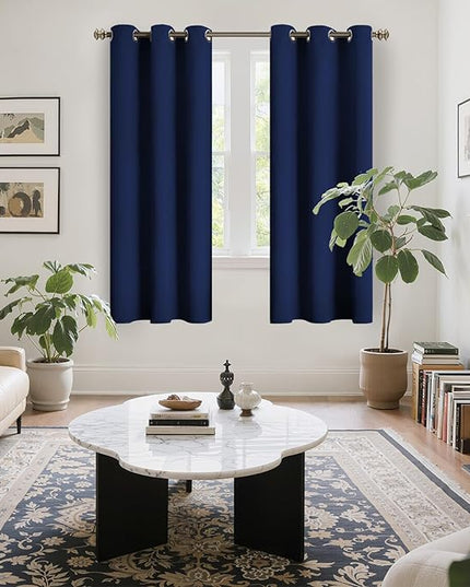 YoungsTex Blackout Curtains 63 Inch Length for Bedroom - Thermal Insulated with Grommet Small Half Window Drapes for Kitchen Bathroom, 2 Panels, 34 x 63 Inch, Navy Blue