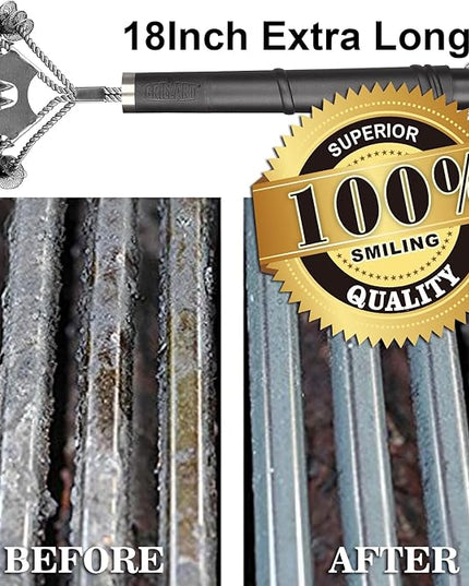 GRILLART Grill Brush for Outdoor Grill Bristle Free - Safe BBQ Grill Cleaner Brush - 18" BBQ Brush for Grill Cleaning Kit -Stainless Grill Cleaning Brush BBQ Grill Accessories Tools- Gifts for Men Dad