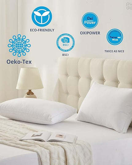 puredown Goose Down Feather Pillows with 100% Cotton Cover, Soft Gusseted Bed Hotel Collection Pillows for Sleeping, Set of 2, Queen Size