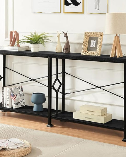 HOMISSUE Long Entryway Console Table, 70.9" Industrial Narrow Sofa Tables Behind Couch with 2 Tier Storage Shelf for Hallway, Living Room, Black