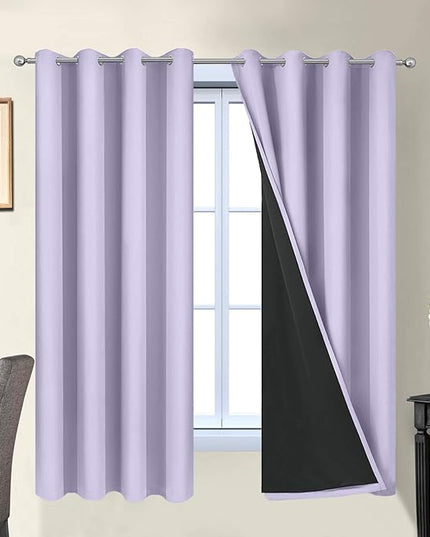 Yakamok 2 Thick Layers Completely Blackout Window Treatment Thermal Insulated Drapes for Girl's Bedroom(52Wx63L, Lilac, 2 Panels)