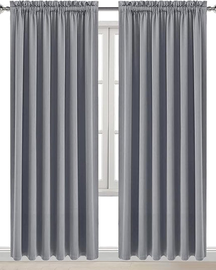 DWCN Blackout Curtains for Living Room Thermal Insulated, Energy Saving & Noise Reducing Bedroom Curtains, Grey, W 70x L 84 Inch, Set of 2 Rod Pocket Curtain Panels