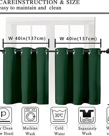 Simplebrand Ever Green Short Kitchen Curtains 24 Inch Length 2 Panels Set, Small Windows Room Darkening Curtain for Bathroom, Cabinet, Basement, RV Camper, Thermal Insulated Short Drapes, 40 x 24 Inch