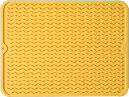 Silicone Dish Drying Mat for Multiple Usage,Easy clean,Eco-friendly,Heat-resistant Silicone Mat for Kitchen Counter or Sink,Refrigerator or drawer liner Yellow L 16 inches x 12 inches