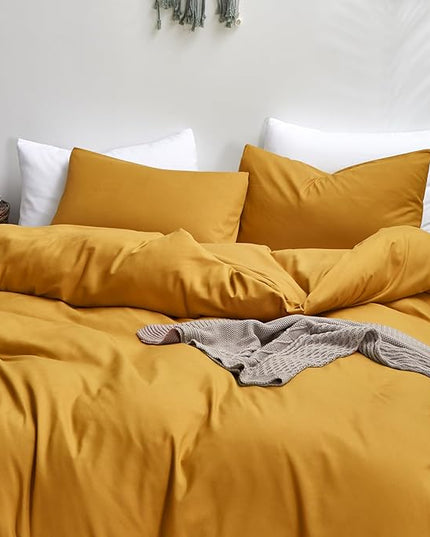 Luxlovery Mustard Yellow Comforter Set Queen Bedding Ginger Yellow Quilts Blanket Comfy Lightweight Cozy Solid Color Comforter Set for Women Men