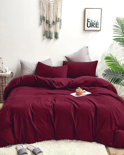Houseri Dark Red California King Comforter Set, 3 Piece Vintage Burgundy Bedding Sets Cal King Size Maroon Women Noble Soft Bordeaux Wine Red Ultra Comfy Warm Blackish Red Bed Quilt California King