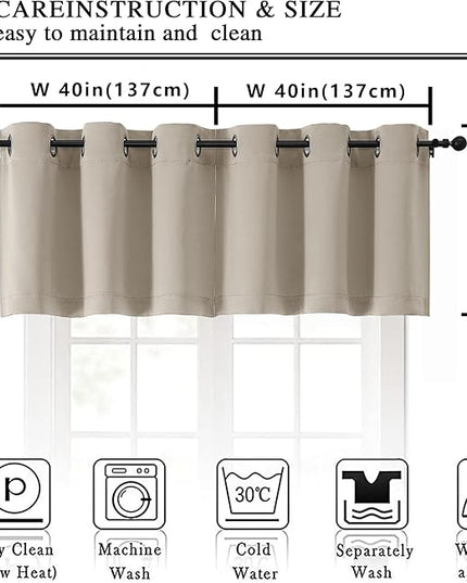 Simplebrand Stone Kitchen Valances for Windows 18 Inches Long 2 Pack, Room Darkening Window Valances for Living Room, Grommet Short Straight Drape Kitchen Curtains for Bedroom Kids Room, 40Wx18L