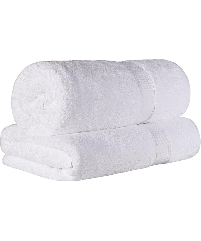 Superior Egyptian Cotton Pile Bath Sheet Set of 2, Ultra Soft Luxury Towels, Thick Plush Essentials, Absorbent Heavyweight, Guest Bath, Hotel, Spa, Home Bathroom, Shower Basics, White