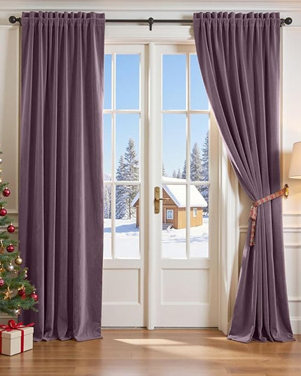 Lazzzy Velvet Blackout Curtains Thermal Insulated Room Window Drapes Super Soft Luxury Curtains for Living Room Bedroom Rod Pocket 2 Panels, Lavender Purple, 52" W x 96" L