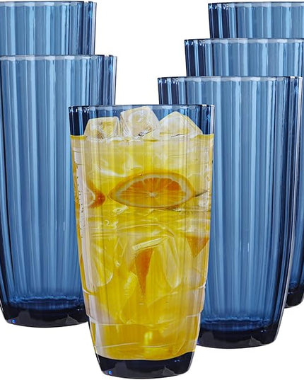 Acrylic Mixed Colors Highball Cups | Plastic Reusable Tumblers | 20oz (Set of 6) | Stackable | BPA-free Tumblers | Shatterproof | Top-rack Dishwasher Safe