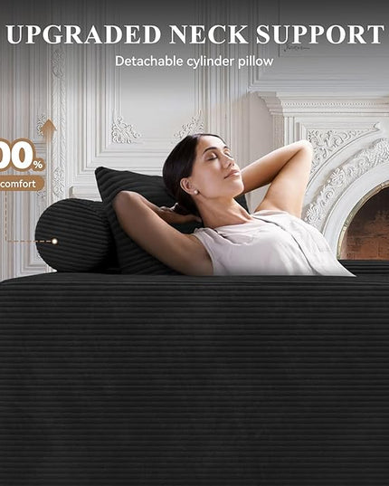 104”Sectional Couches for Living Room, Modular l Shaped Cloud Couch,Boneless Comfy Modern Sofa with Chaise, Deep Seat Convertible Sleeper Sofa Bed,No Assembly Required(Black-Corduroy Fabric) 1pcs