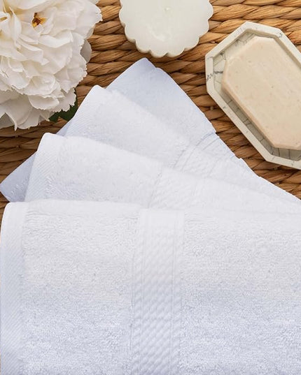 Superior Egyptian Cotton Pile Hand Towel Set of 4, Ultra Soft Luxury Towels, Thick Plush Essentials, Absorbent Heavyweight, Guest Bath, Hotel, Spa, Home Bathroom, Shower Basics, White
