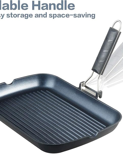SKITCHN Grill Pan with Folding Handle, Nonstick Indoor BBQ Grilling Pan - 13 9IN