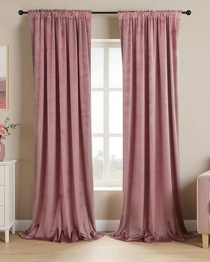 KOUFALL Vintage French Country Curtains for Bedroom Nursery,Pretty Mauve Pink Velvet Blackout Coquette Elegant Curtains for Living Room Feminine Women Girls Room 84 Inches Long 2 Panels Dusty Rose