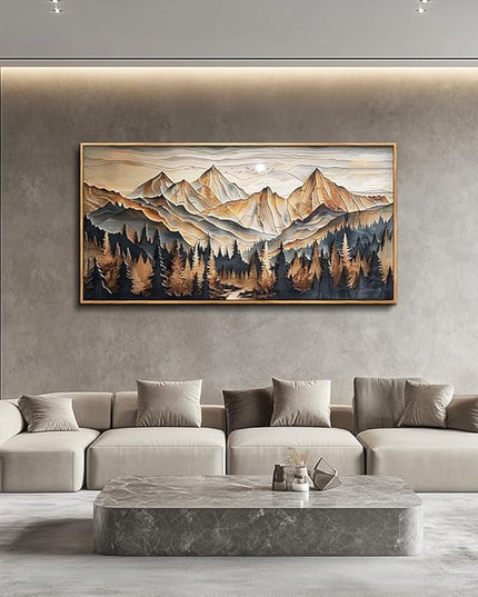 QIYILEXWART Wood Farmed Canvas Wall Art For Living Room Wall Decor For Bedroom Office Wall Decoration Mountain Landscape Painting Abstract Pictures Artwork Room Aesthetic Home Decor 20x40 In