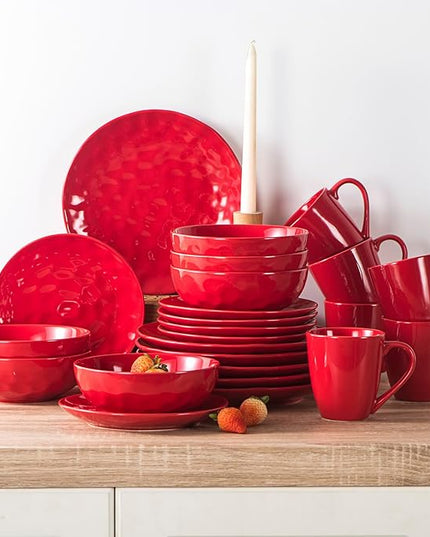 vicrays Coffee Mug Set, 12 Ounce, Ceramic Mug for Men, Women, Unique Glazed Mugs with Handle for Coffee, Tea, Milk, Cocoa, Cereal - Set of 6 Red