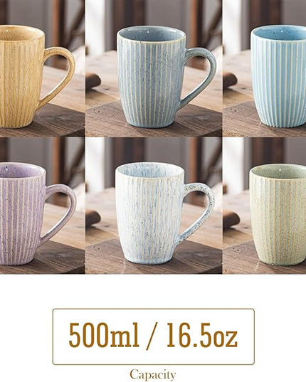 Yundu 16 oz Coffee Mugs Set of 6, Large Coffee Cups, Ceramics Mug with Handle, Cups foe Latte, Tea, Cappucino - Assorted Colors