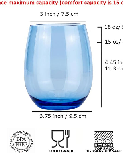 KOXIN-KARLU Classic 18-ounce Acrylic Stemless Wine Glasses, Unbreakable Mixed Drinkware Plastic Tumbler, set of 6 Mixed Color