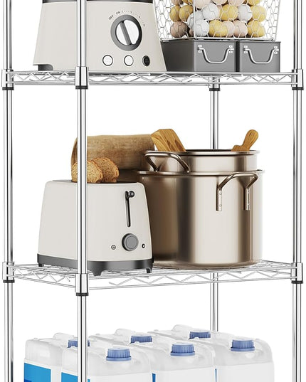 4 Tiers Shelf Metal Storage Shelves Wire Rack Closet Organizers with Wheel for Garage Kitchen Bathroom Laundry Chrome 11.8" D x 17.7" W x 41.9" H