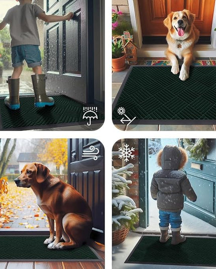 Smiry Front Door Mat Outside Entrance, Heavy Duty Outdoor Indoor Mat, Natural Rubber Doormat, Non Slip, Trap Dirt and Moisture, Easy Clean, Low Profile Patio Porch Entryway Mat, 29.5x17, Dark Green