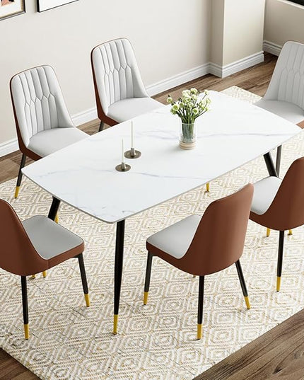 7 Piece Modern Dining Set, 62'' Sintered Stone Dinner Table for 6, Easy to Assemble