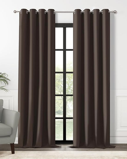 ChrisDowa 100% Blackout Brown Solid Curtains 108 Inches Long 2 Panels for Bedroom Living Room,Farmhouse Room Darkening Thermal Insulated Soundproof Grommet Top Window Treatment Drapes,52x108