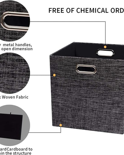 Posprica Collapsible Storage Cubes,11×11 Heavy Duty Fabric Stroage Basket Bins, 4pcs,Black