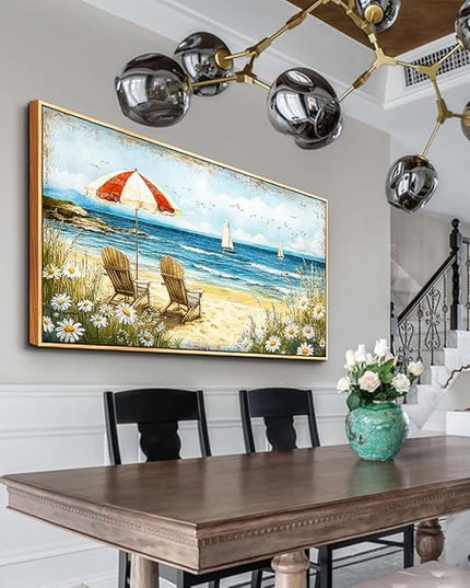 ERQINHUA Large Wall Decor Canvas Painting Wall Art For Living Room Bedroom Home Decoration Blue Seaside Landscape Painting Print For office Dining Room Bathroom Wall Aesthetics Wood Frame 30x60 In