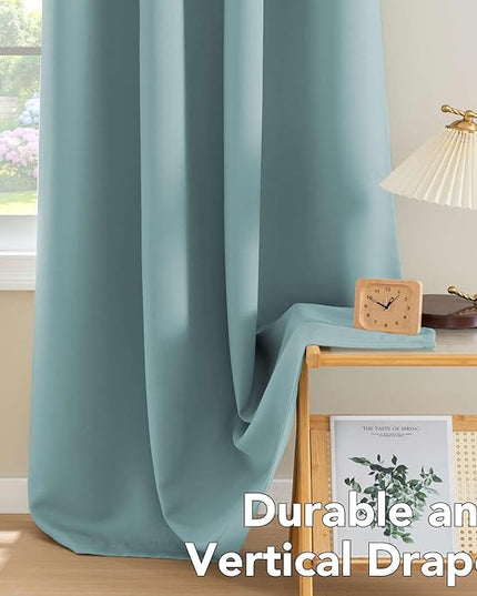 H.VERSAILTEX Blackout Curtains for Bedroom Thermal Insulated Room Darkening Living Room Curtains 84 Inch Long Grommet Privacy Protection Window Curtain Panels/Drapes, 2 Panels, Mineral Blue