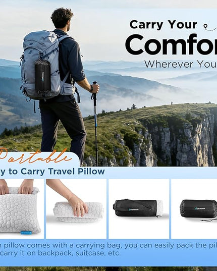 SUPA MODERN Cooling Bed Pillows for Sleeping 1 Pack Small Shredded Memory Foam Pillow Camping Travel Pillow - Compressible Medium Firm, Breathable Cover, ldeal Backpacking Hiking, Airplane and Car