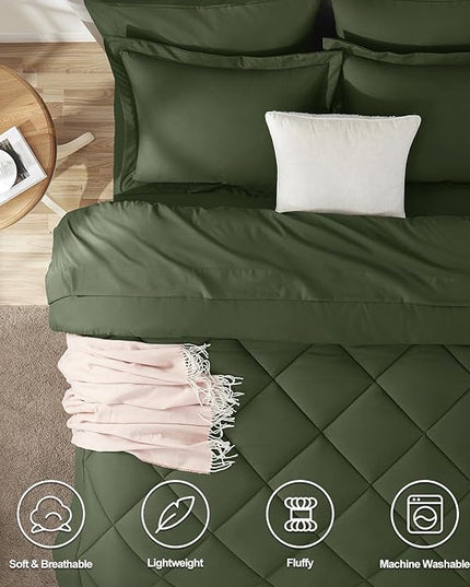 CozyLux Full Size Comforter Sets Olive Green - 7 Pieces Bed in a Bag Full, Luxury Soft Bed Set for All Seasons, Bedding Set with Down Alternative Comforter, Sheets, Pillowcases & Shams