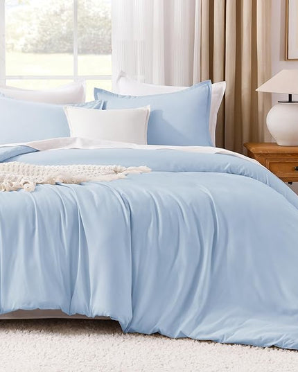 Litanika Comforters Light Blue Twin/Twin XL Size, 2 Pieces Lightweight Solid Bedding Comforter Set, All Season Fluffy Bed Set (66x90In Comforter & 1 Pillowcase)