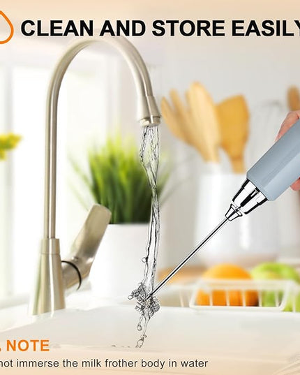 YUSWKO Handheld Milk Frother for Coffee, Rechargeable Drink Mixer with 3 Heads 3 Speeds Electric Whisk Coffee Frother For Latte, Cappuccino, Hot Chocolate, Egg - Cement Gray