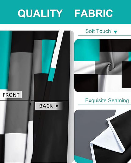 Teal/Turquoise 100% Blackout Curtains for Bedroom 84 inch Length 2 Panels Set Black White Grey Modern Abstract Geometric Black Out Curtains Room Darkening Window Drapes for Living Room, 52Wx84L