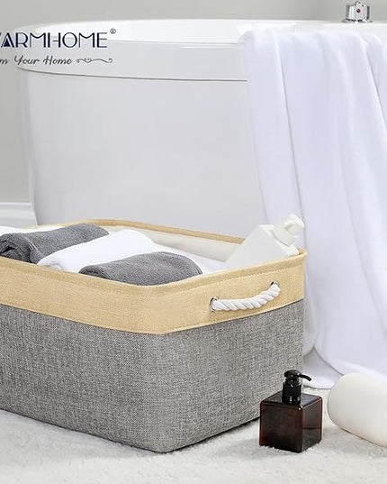 TheWarmHome Storage Baskets for Organizing, Extra Large-3Pack, 17.7L×13.8W×9.8H inch Large Sturdy Storage Bins, Decorative Storage Baskets for Shelves Closet Nursery (Gold&Grey)