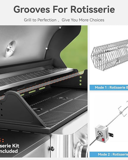 6 Burner Propane Gas BBQ Grill with Side Burner & Porcelain-Enameled Cast Iron Grate, 65,800 BTUs Barbecue Grill 665 Sq. In. Grilling Area, Outdoor Propane Grill for Camping Patio Backyard Cooking