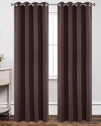 Joydeco Blackout Curtains 95 Inch Length 2 Panels Set, Thermal Insulated Long Curtains& Drapes 2 Burg, Room Darkening Grommet Drapes for Living Room Bedroom Window (W52 x L95 Inch, Chocolate)