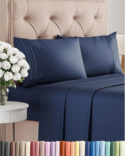 Cal King Size 4 Piece Sheet Set - Comfy Breathable & Cooling Bed Sheets Set - Hotel Luxury Bedding for Women, Men, Kids, Teens, Boys & Girls - Deep Pockets, Soft, Wrinkle Free - Oeko-Tex - Navy Blue