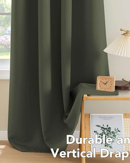 H.VERSAILTEX Blackout Curtains for Bedroom Thermal Insulated Room Darkening Living Room Curtains 84 Inch Long Grommet Privacy Protection Window Curtain Panels/Drapes for Nursery, 2 Panels, Olive
