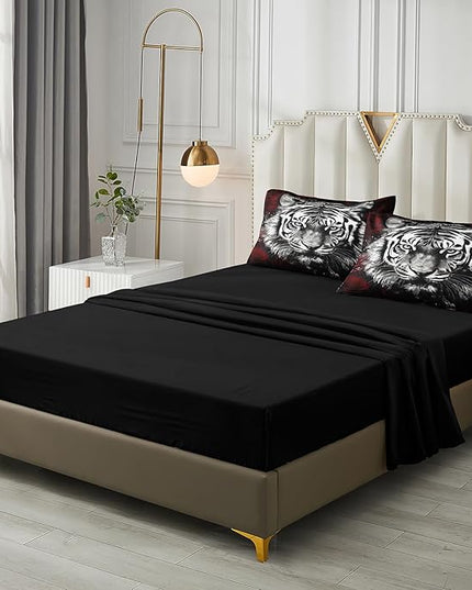 Bedbay Tiger Comforter Set Queen Size Rose Floral Bedding Set Wild Animal Print 8 Pcs Queen Bed in a Bag Set Boys Teen Room Decor Animal Tiger Bedding Comforter Set with Sheets (Tiger,Queen)