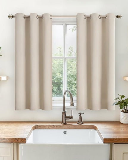 YoungsTex Short Blackout Curtains 45 Inches Long for Window - Small Thermal Insulated Drapes with Grommet Room Darkengin Privacy for Kitchen Bathroom Window, 2 Panels, 34 x 45 Inch, Champagne