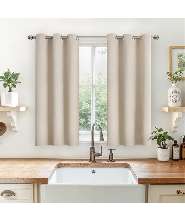 YoungsTex Short Blackout Curtains 45 Inches Long for Window - Small Thermal Insulated Drapes with Grommet Room Darkengin Privacy for Kitchen Bathroom Window, 2 Panels, 34 x 45 Inch, Champagne