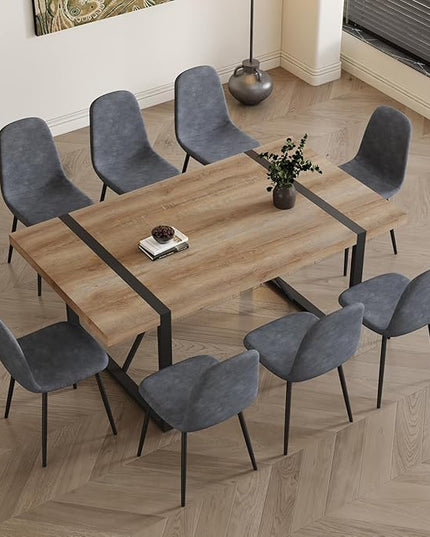 Dining Table Set for 8，9 Piece Dining Table Set，71'' Kitchen Table and Suede Nap Fabic Chairs Set of 8，for Kitchen Dining Room