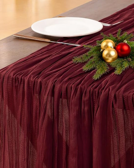 Socomi Burgundy Red Christmas Table Runner Cheesecloth Boho Rustic Gauze 120 inch 10FT Cheese Cloth Runner for Wedding Party Baby Shower Birthday Home Decor Holiday Decorations