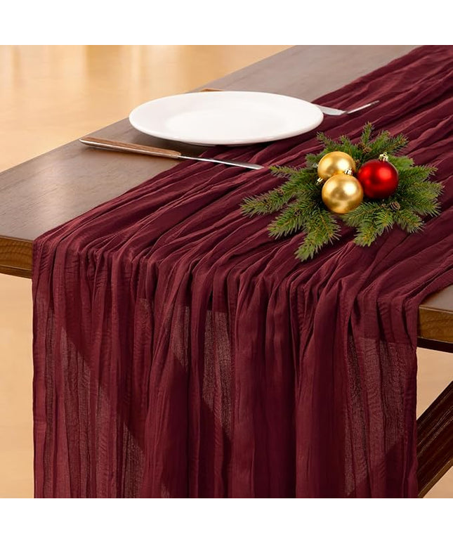 Socomi Burgundy Red Christmas Table Runner Cheesecloth Boho Rustic Gauze 120 inch 10FT Cheese Cloth Runner for Wedding Party Baby Shower Birthday Home Decor Holiday Decorations