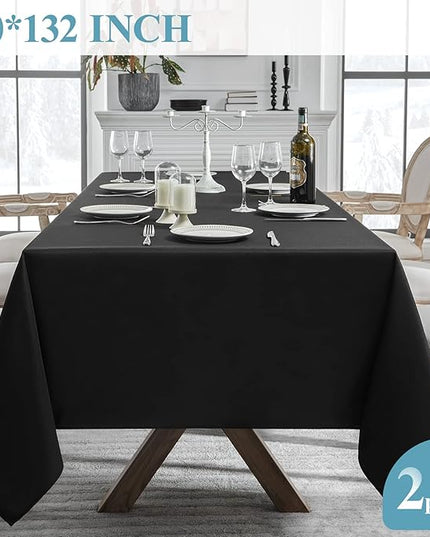 VidaFete 2 Pack 90*132inch Rectangle Tablecloth Polyester Table Cloth，Stain Resistant and Wrinkle Polyester Dining Table Cover for Kitchen Dinning Party Wedding Rectangular Tabletop Decoration(Black)