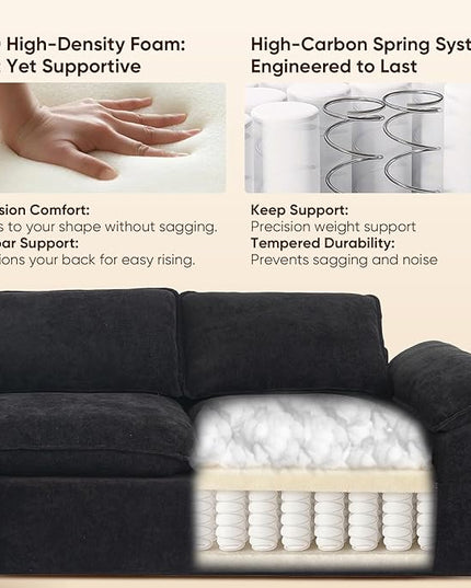 105.6”L Shape Modular Sectional Couch for Living Room, Modern Cloud Sectional 3 Seat Sofa with Oversized Chaise, Woven Texture Upholstery Boneless Couch (Black, Left Facing Chaise)