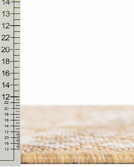 Rugs.com Outdoor Aztec Collection Rug – 8' x 11' Natural Flatweave Rug Perfect for Living Rooms, Large Dining Rooms, Open Floorplans