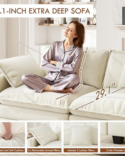 WorthFurni 77 Inch Cloud Sofa Loveseat, Comfy Sectional Couch, 2-Seater Chenille Deep Seat Sofa with Throw Pillows for Living Room Bedroom Apartment （Beige）